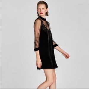 Zara Mini Velvet Contrast Lace Embellished Dress Sz M 3/4 Sleeve Sz M.